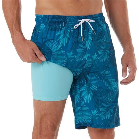 Mens Swim Trunks 9 Inch Inseam with Compression Liner Quick Dry Cargo Pocket - Picture 1 of 6